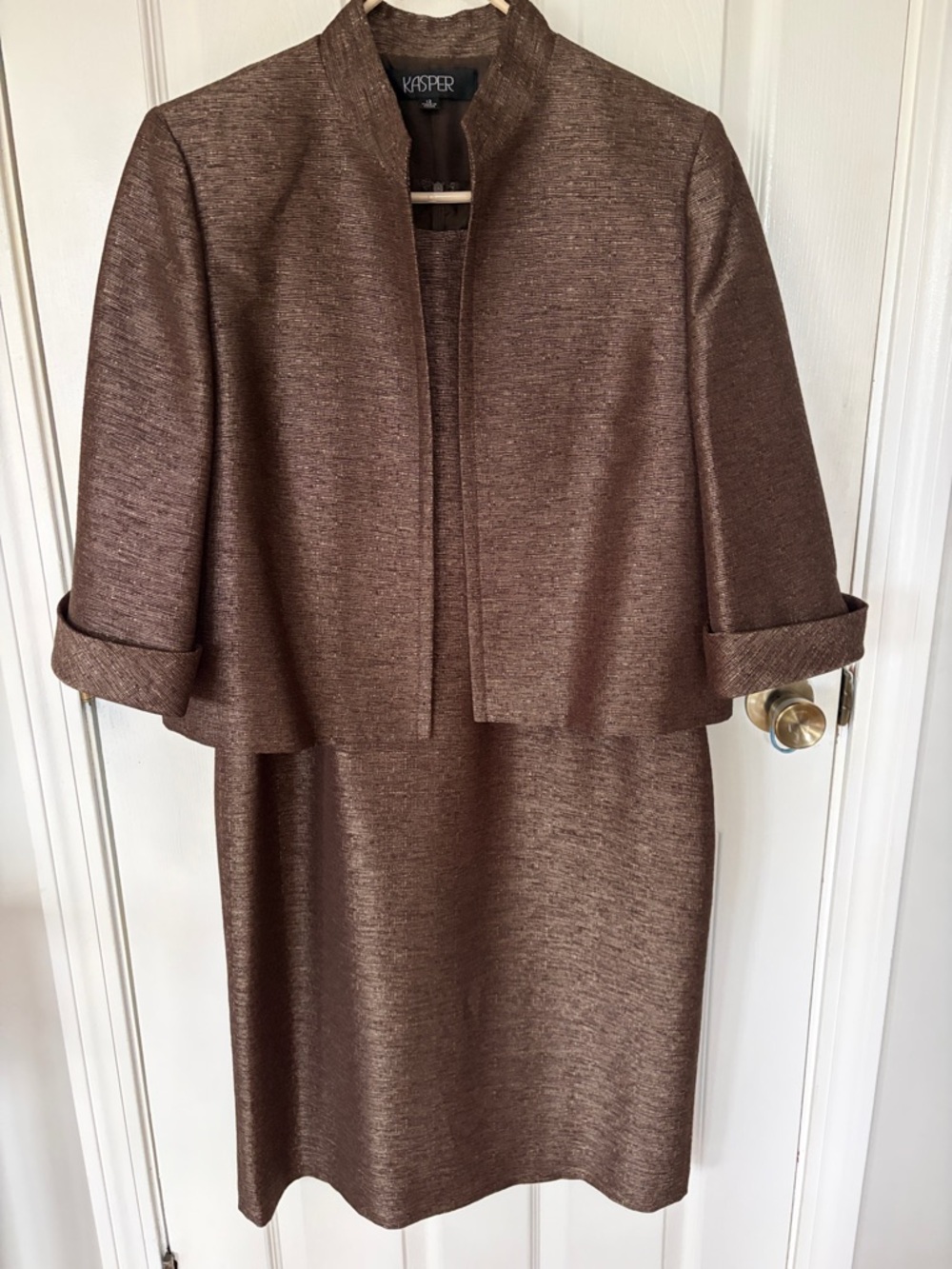 Kasper Women's Brown Metallic Two-Piece Midi Dress and Jacket